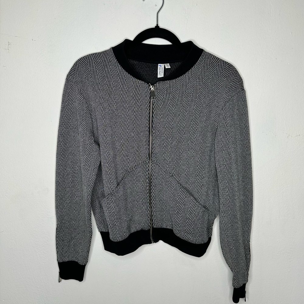 & Other Stories Womens US 8 Black White Textured Zip Bomber Jacket